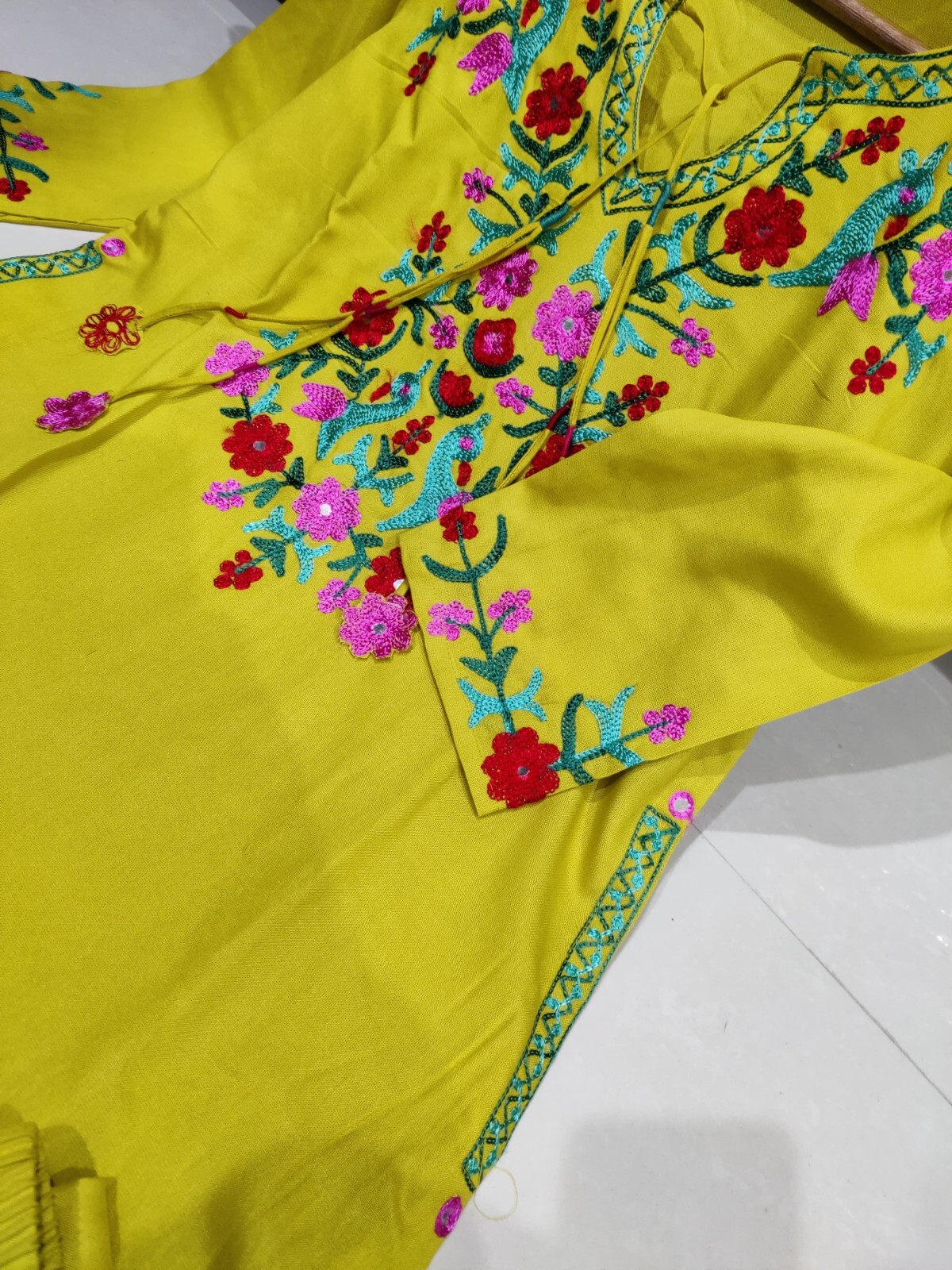 Classy Haldi Yellow Kurta Pant Sets Designer Heavy Aari Work 2 Piece Combo Suits