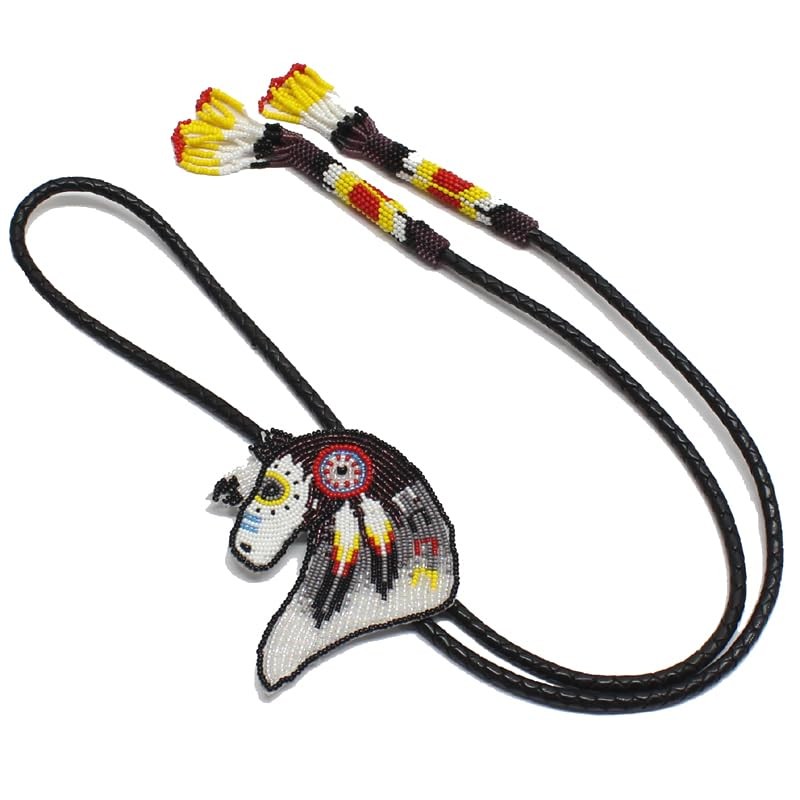 Handmade Beaded Bolo Tie,Native American Style Cz Seed Beads Bolo Horse