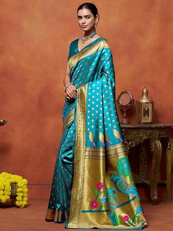 Women’s Silk Blend Woven Paithani saree With Blouse Piece | Wedding Saree Heavy