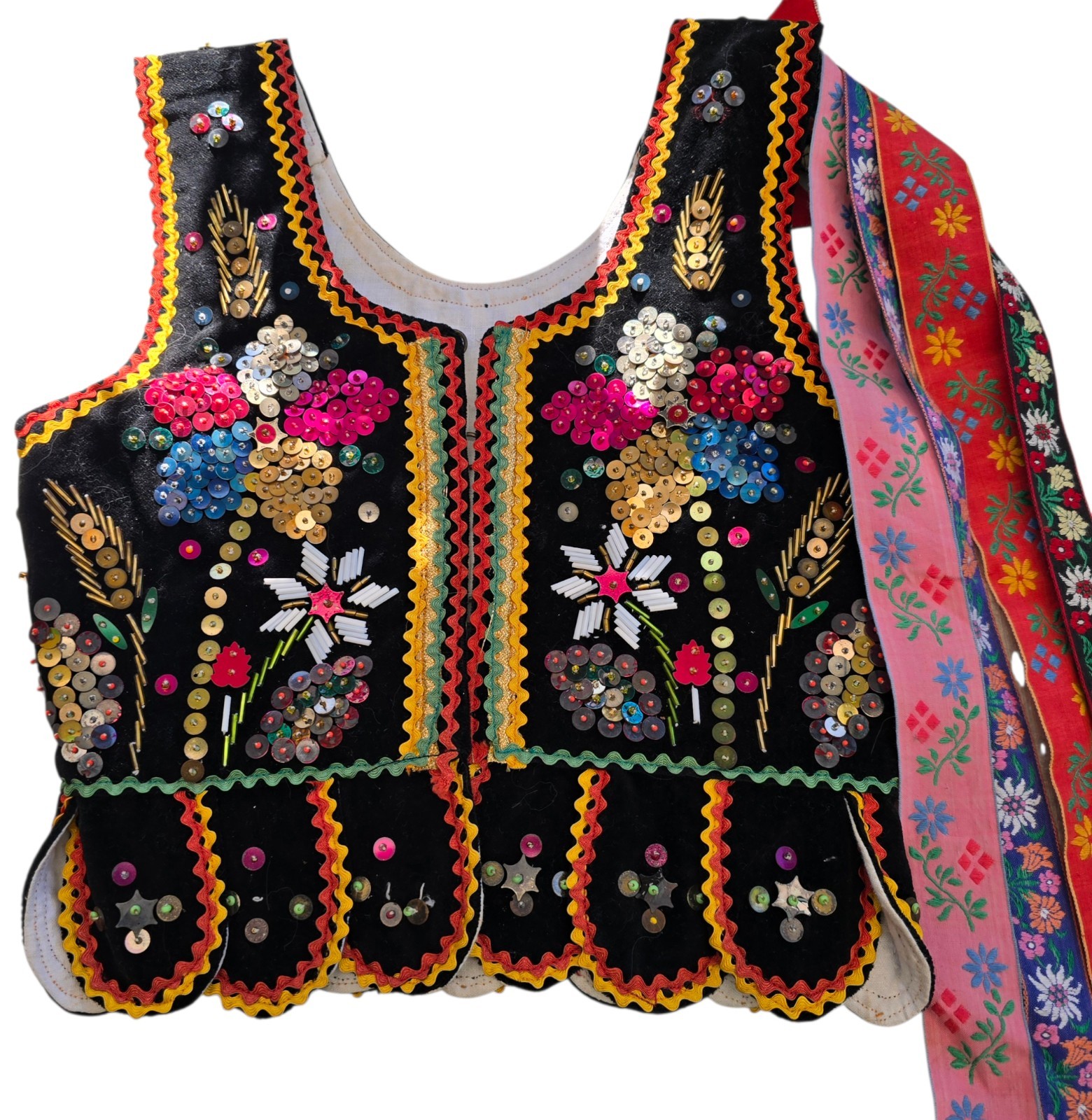 SMALL Vintage Polish European Velvet Beaded Sequins Polk Vest German Corset READ