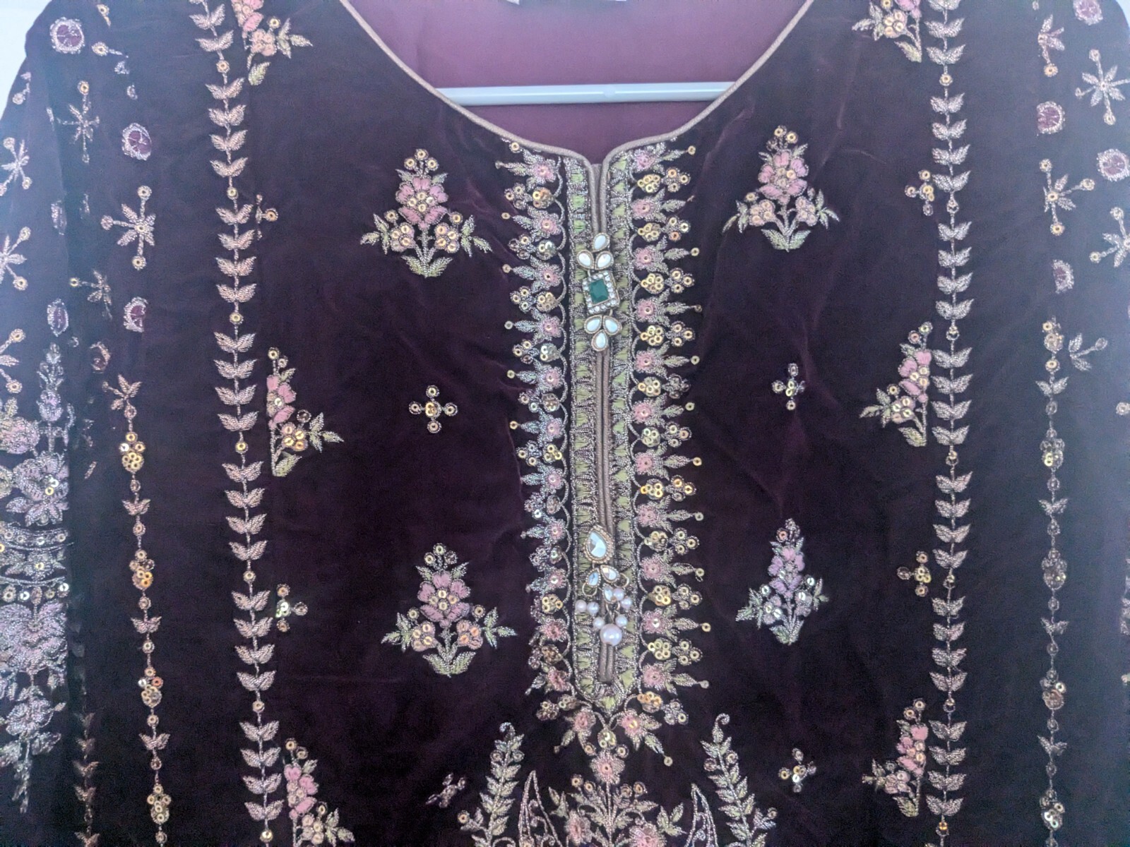 3 piece designer red velvet pakistani suit