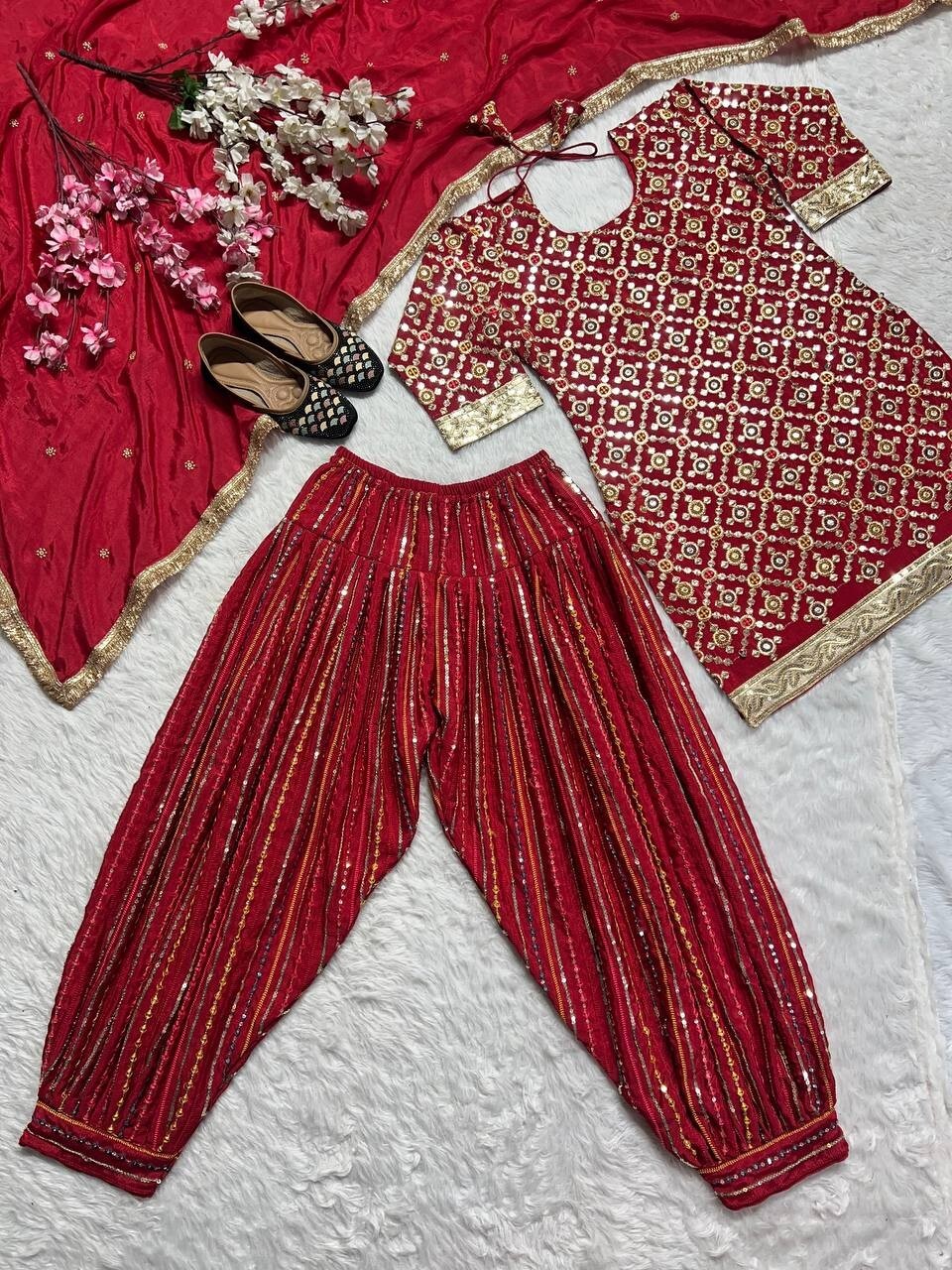 PUNJABI STYLE HEAVY CHINON SILK PATIYALA DHOTI SUIT WITH DUPATTA FOR PARTY WEAR
