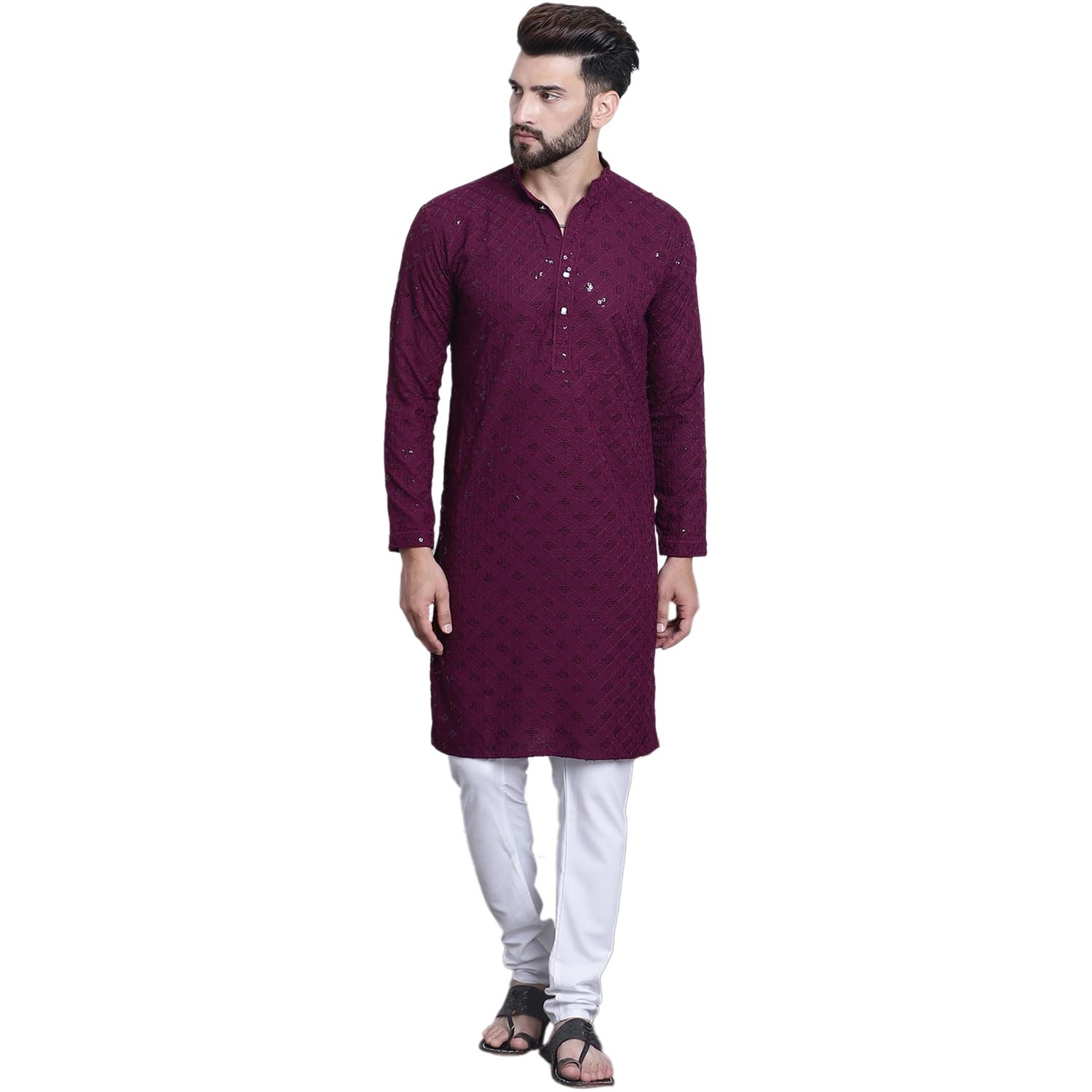 Sojanya (Since 1958 Men’S Pure Cotton Purple Sequence Kurta & White Pyjama Set