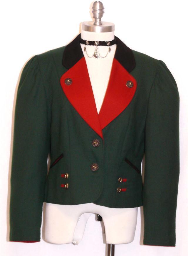 WOOL GREEN JACKET Women Austria Short Loden Tirol Riding Hunting Dress 10 M B40″