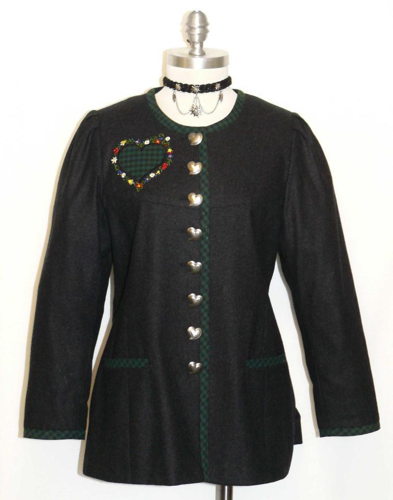 BLACK~WOOL Women German PLEATED Winter HEARTS Evening Riding Dress JACKET 38 8 S