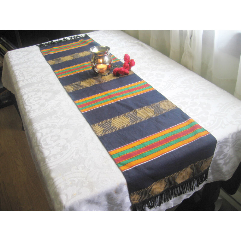 African Made Kente Scarf/Table Runner w/Black Fringes. 12″X 45″ GHANA W. AFRICA.