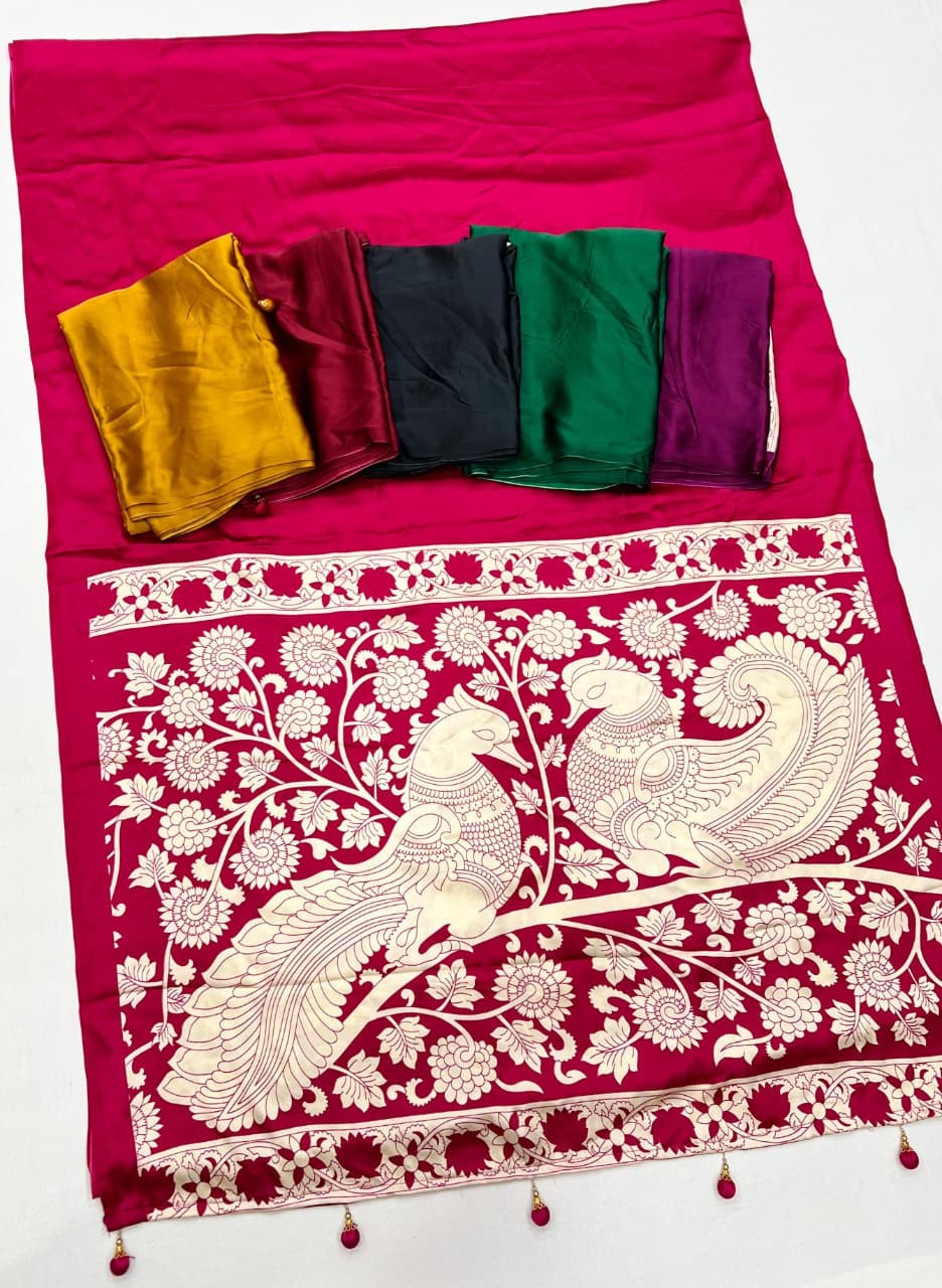 Ajrakh Print Saree Semi Modal Silk Saree Women Indian Traditional Ethnic Wear
