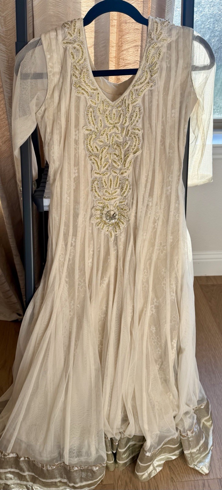 Beaded Ivory Lace Overlay Anarkali dress