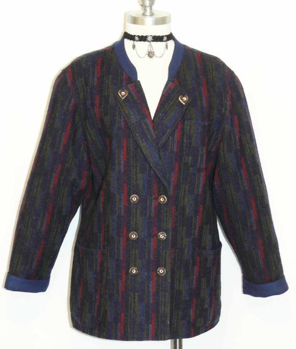 BLUE WOOL Women Austria Sport Tweed JACKET Coat 14 L