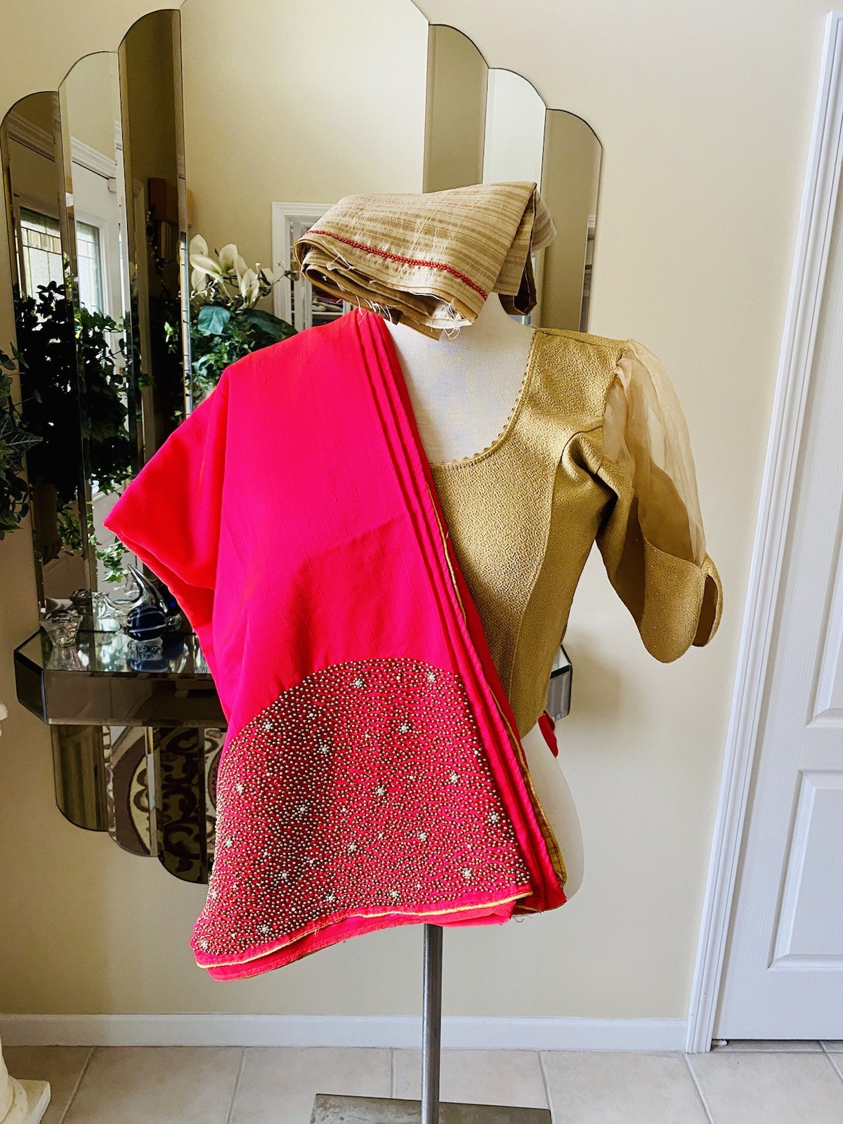 Saree Sari Bead Work Matching Blouse Crop Top