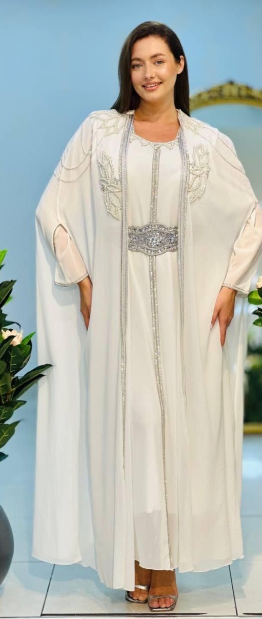 3 Pieces Abaya Dress With Pearl And Crystal