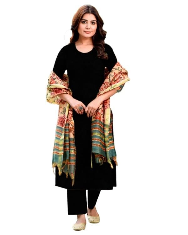 Women’s Rayon Viscose Straight Solid Kurta with Pant & Dupatta