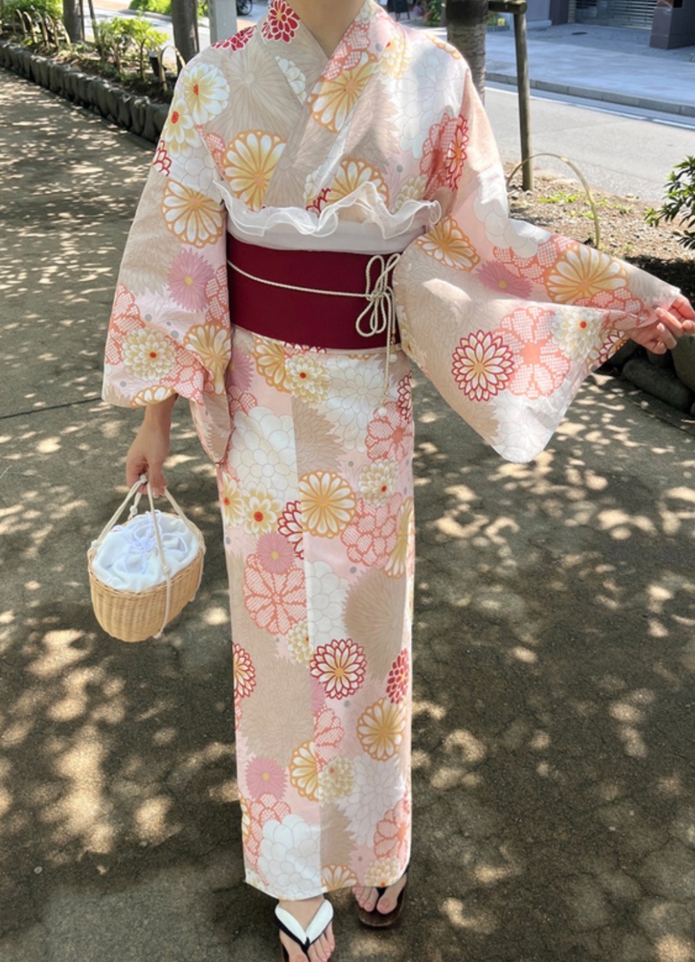Japanese Yukata Set Women Cotton Kimono Summer Festival Floral Pink Obi Belt