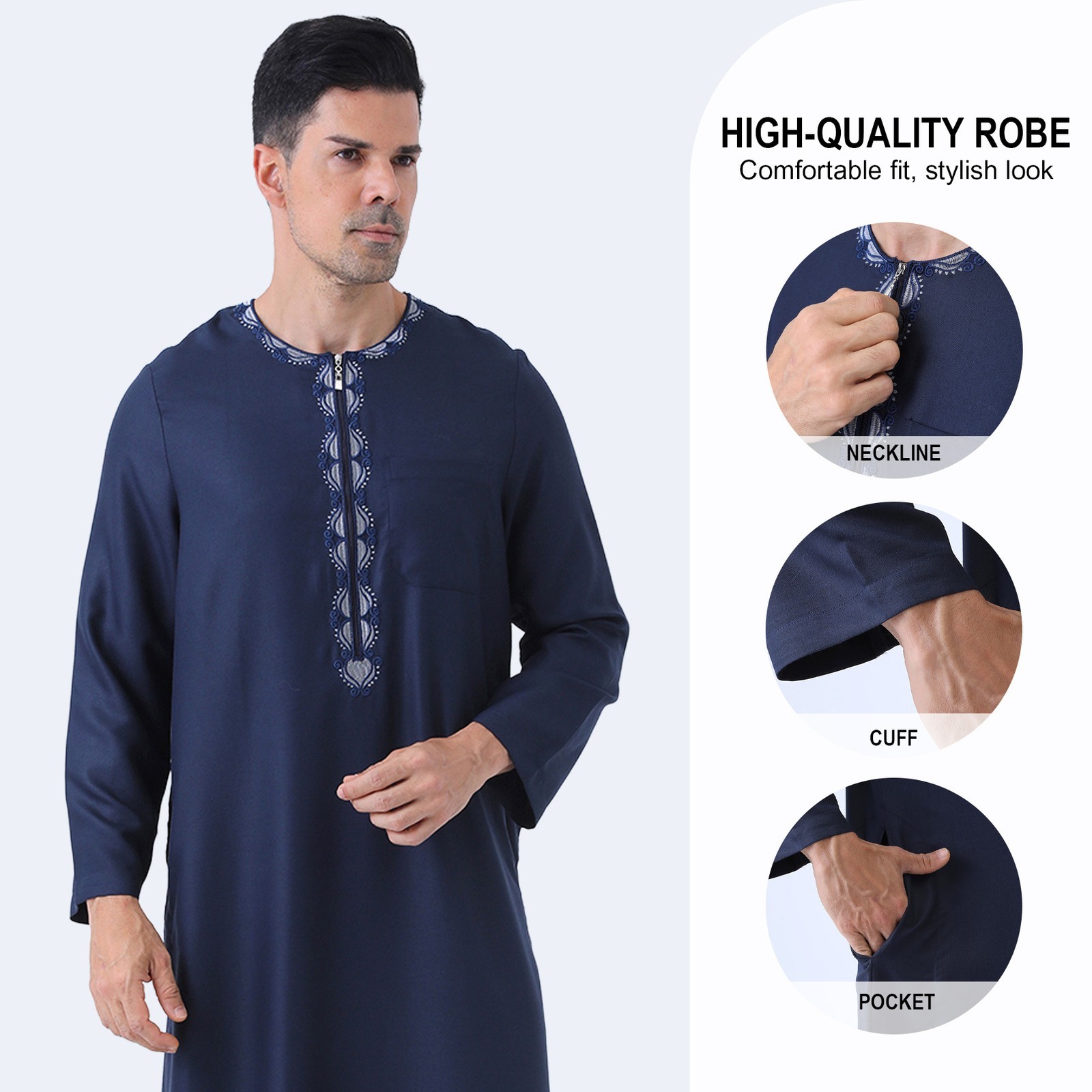 Saudi Muslim Men Dishdasha Jubba Thoub Thobe Abaya Kaftan Dubai Causal Long Robe