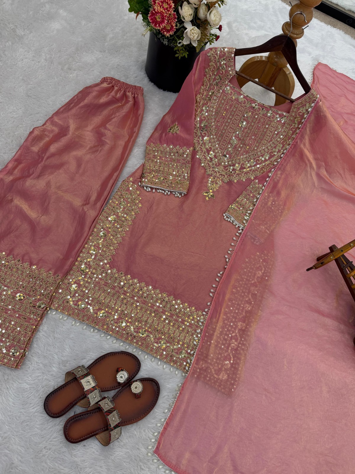 Beautiful Fandy Silk Top Sharara Suit Indian Wedding Party Wear Salwar Kameez
