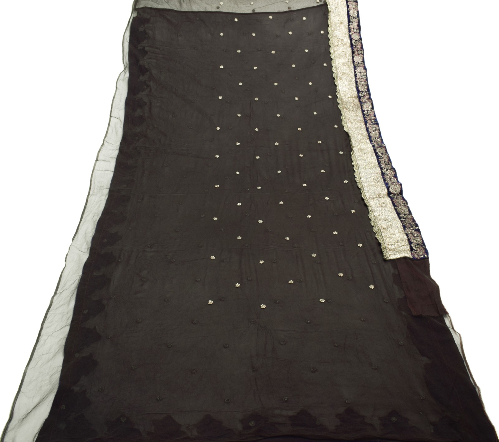 Sushila Vintage Black Saree 100% Pure Georgette Silk Hand Beaded 5YD Sari Fabric