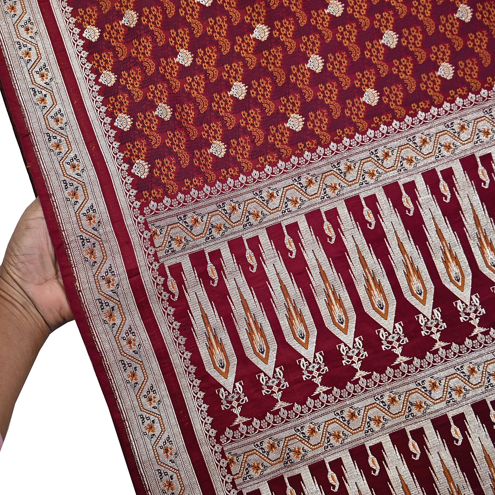 Indian Vintage Sari Maroon Heavy Wedding Pure Satin Silk Woven Banarasi Tanchoi
