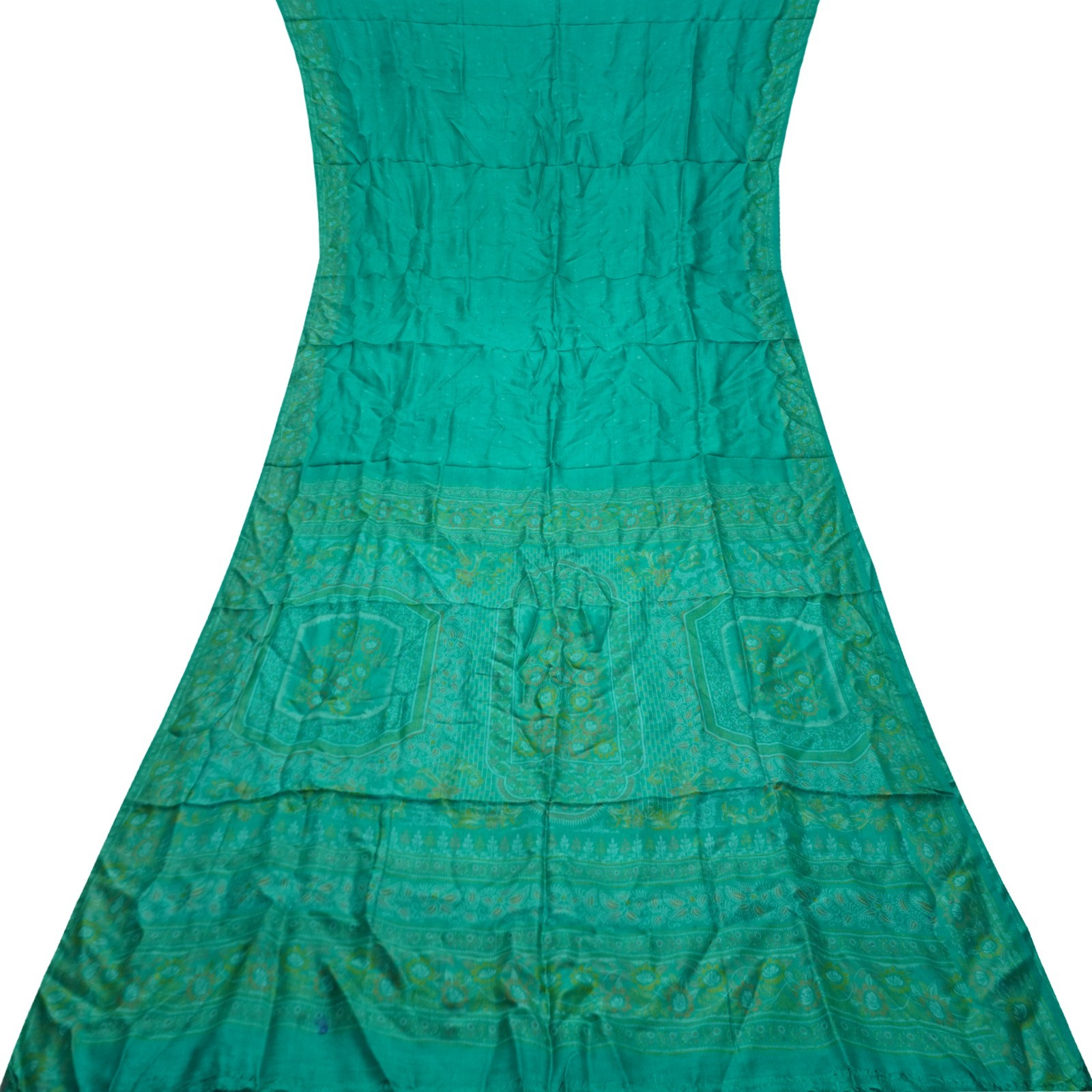 Namaste Vintage Teal Sarees 100% Pure Silk Printed Indian Sari 5YD Craft Fabric