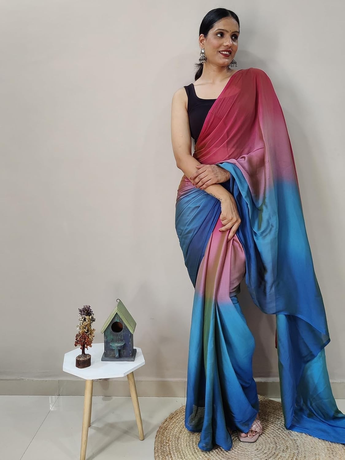 Women’S Chiffon Ready To Wear Saree With Unstitched Blouse Piece