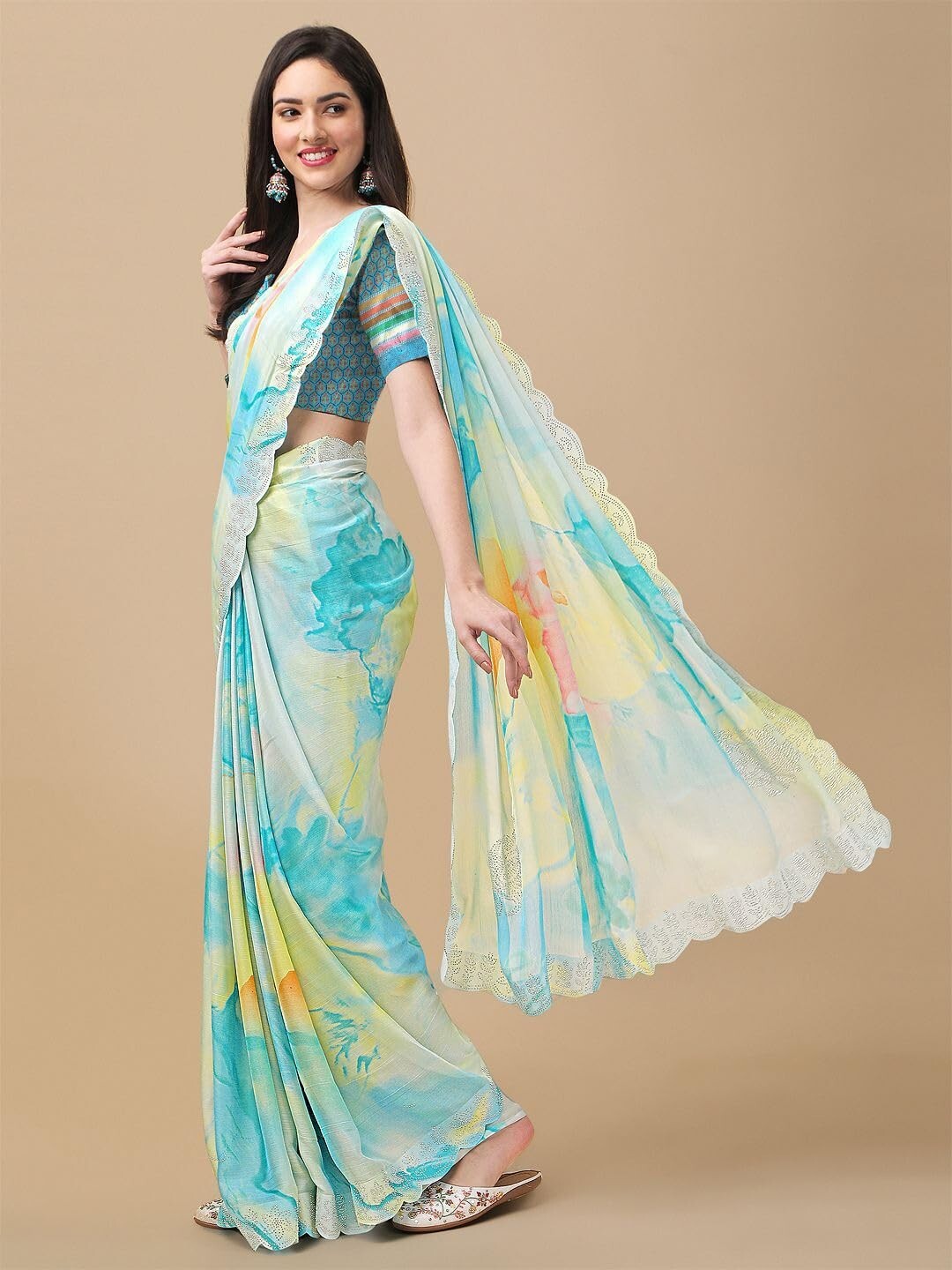 Women With Diamond Work Scalloping & Digital Print Unstitched Blouse Piece
