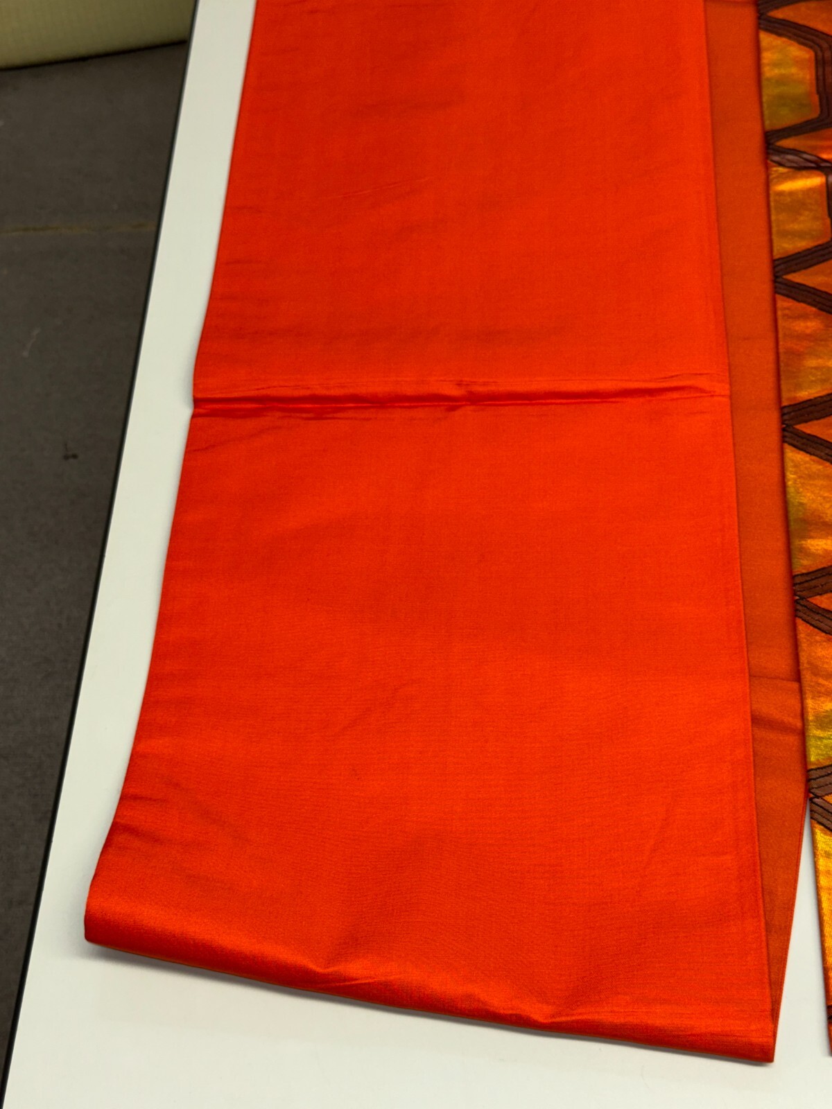 Japanese Vintage Kimono Fukuro Obi silk Orange expensive tradition 170×12.2in