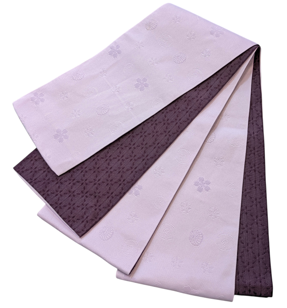 Japanese Kimono Half Obi Light Purple Woven-in Sakura Floral Washable Material