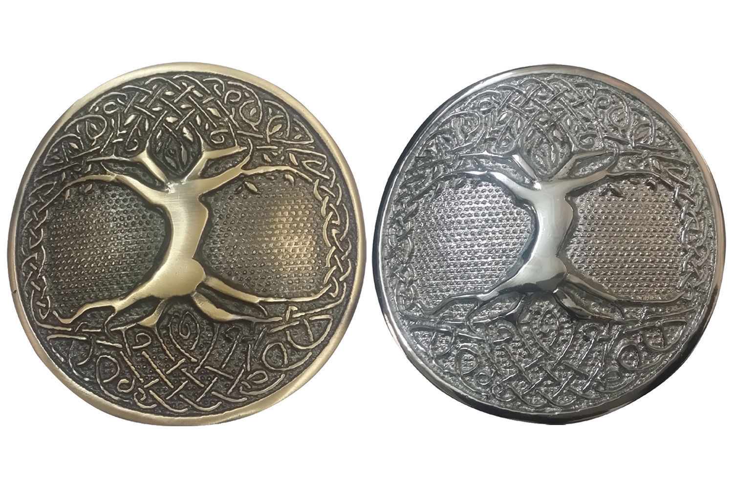 TE KILT BELT BUCKLE CELTIC TREE OF LIFE CIRCULAR CHROME FINISH SCOTTISH BUCKLES