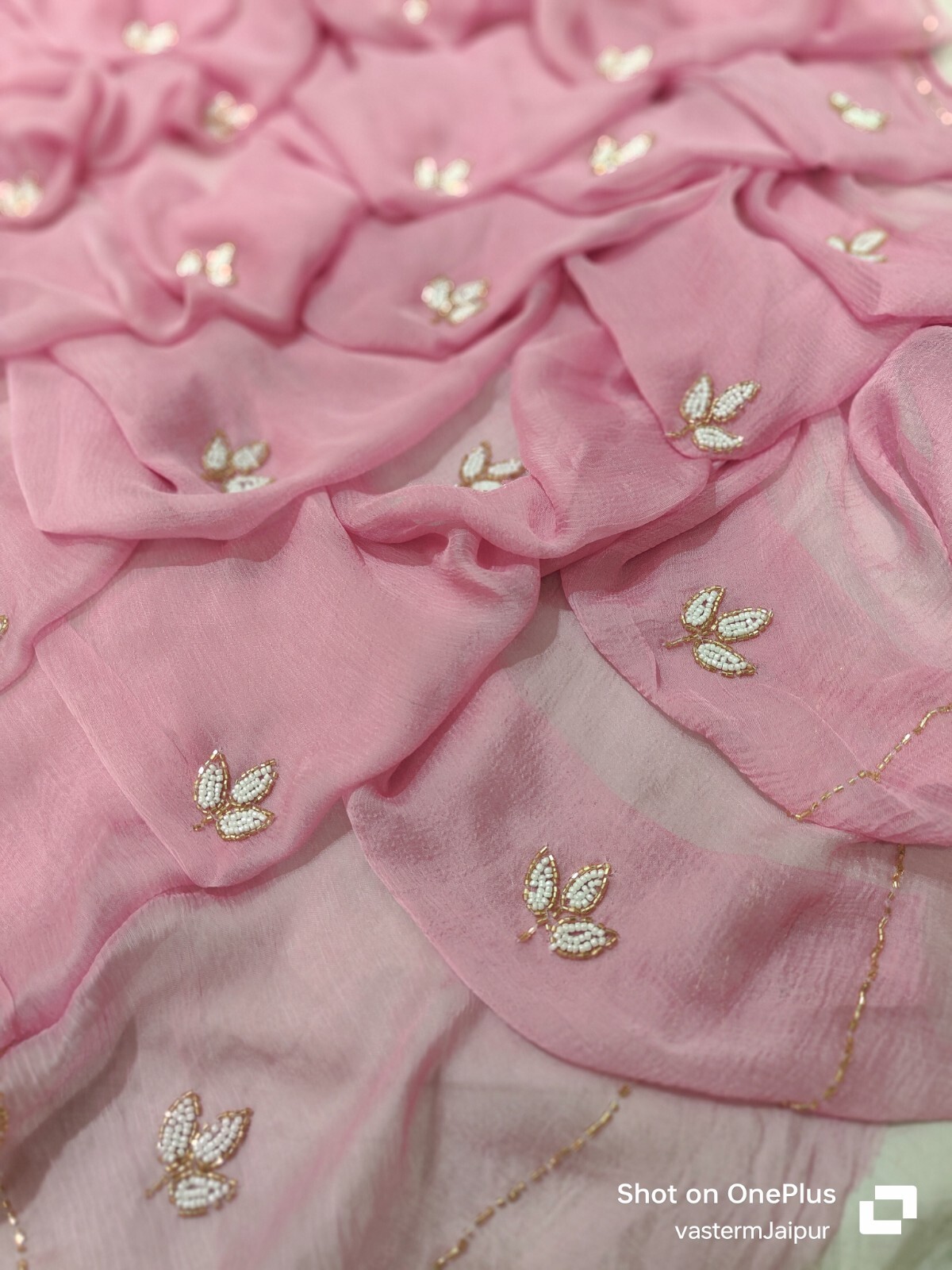Chiffon Saree Blouse Hand Pearls Work Saree Women Wedding Partywear Fancy Saree