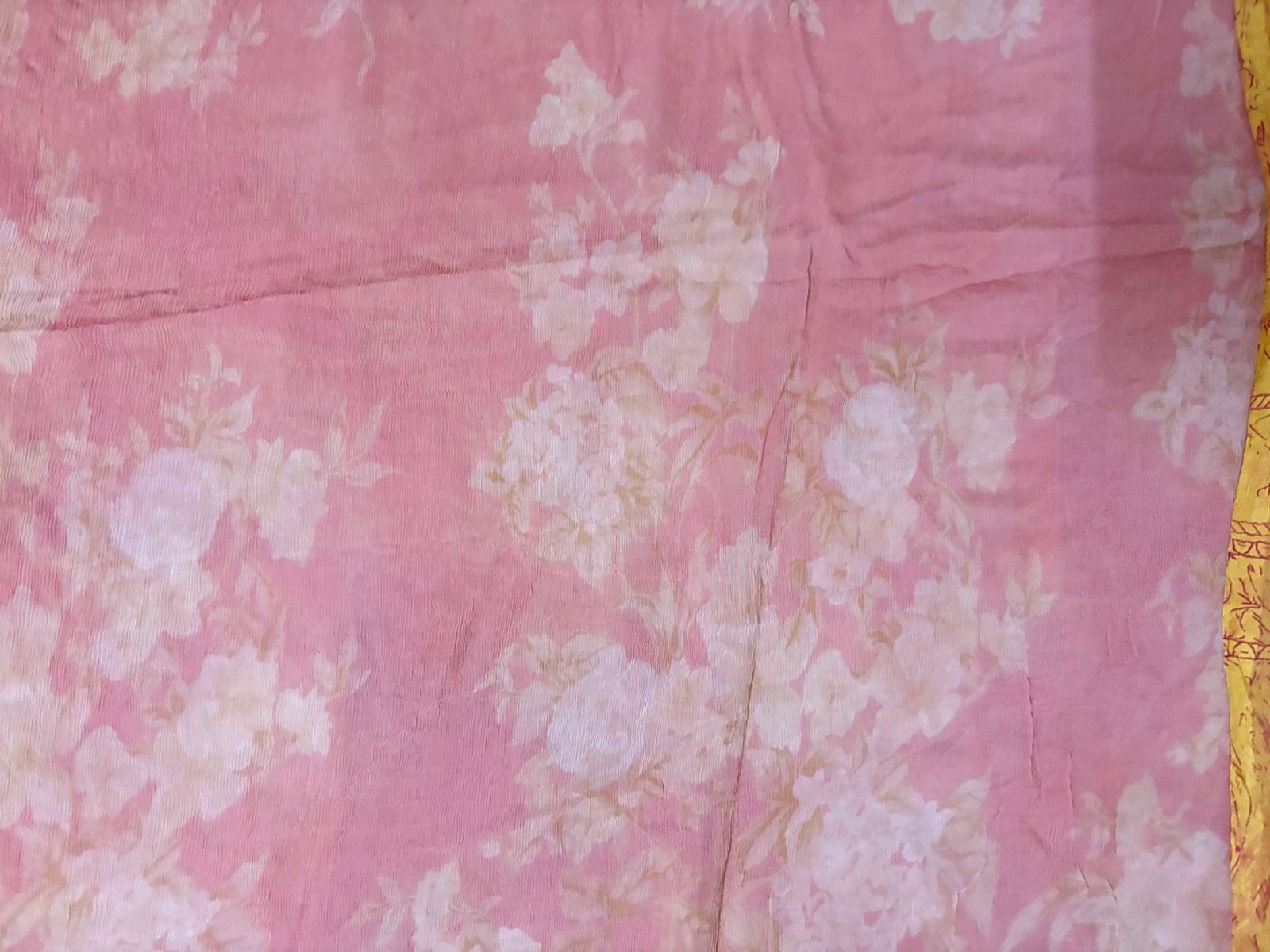 Vintage Fabric Indian Women Wrap Dress Used Curtain Drape 5YD Floral Sewing Sari