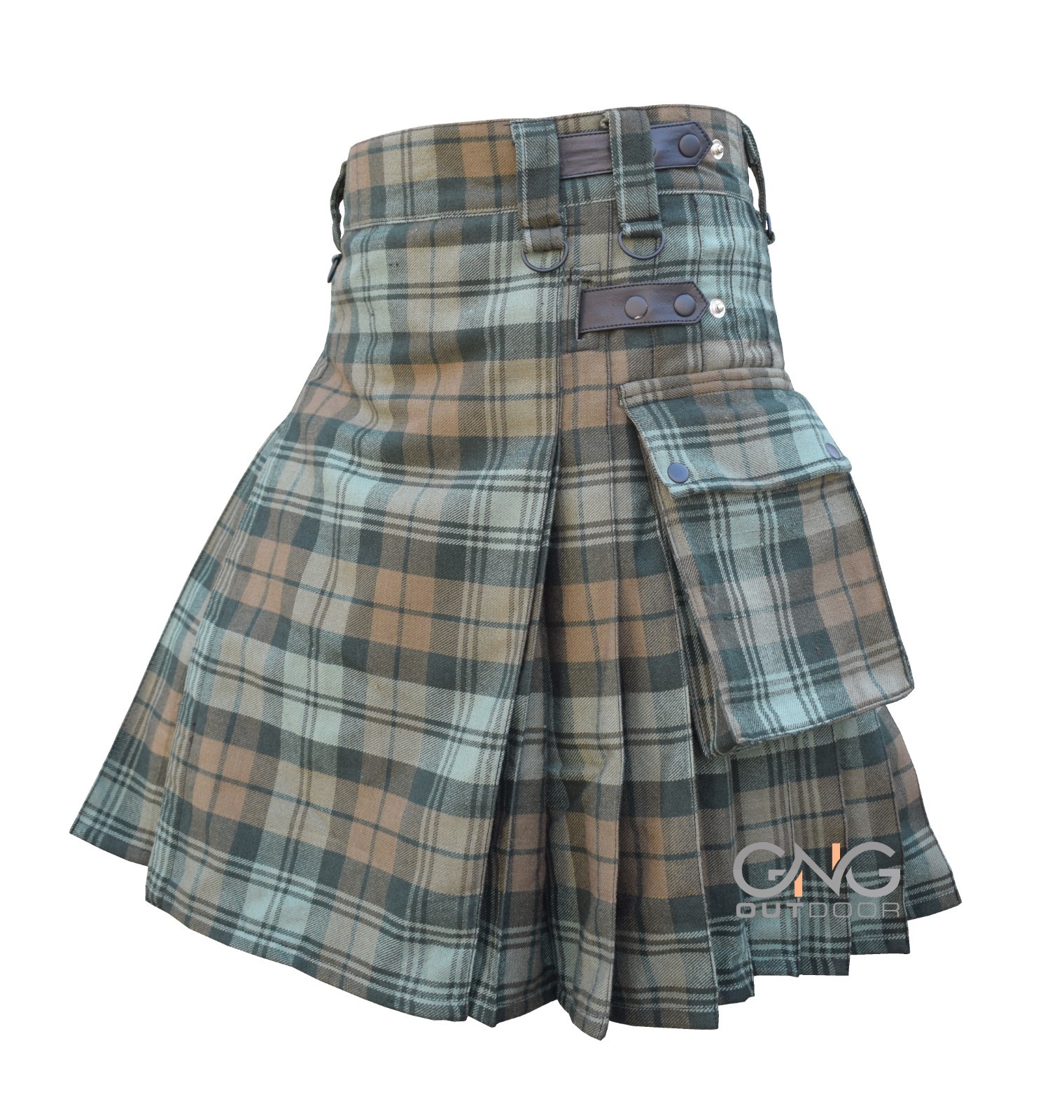 Men’s Scottish Gordon Weathered Tartan Leatherstrap kilt is made of Acrylic Wool