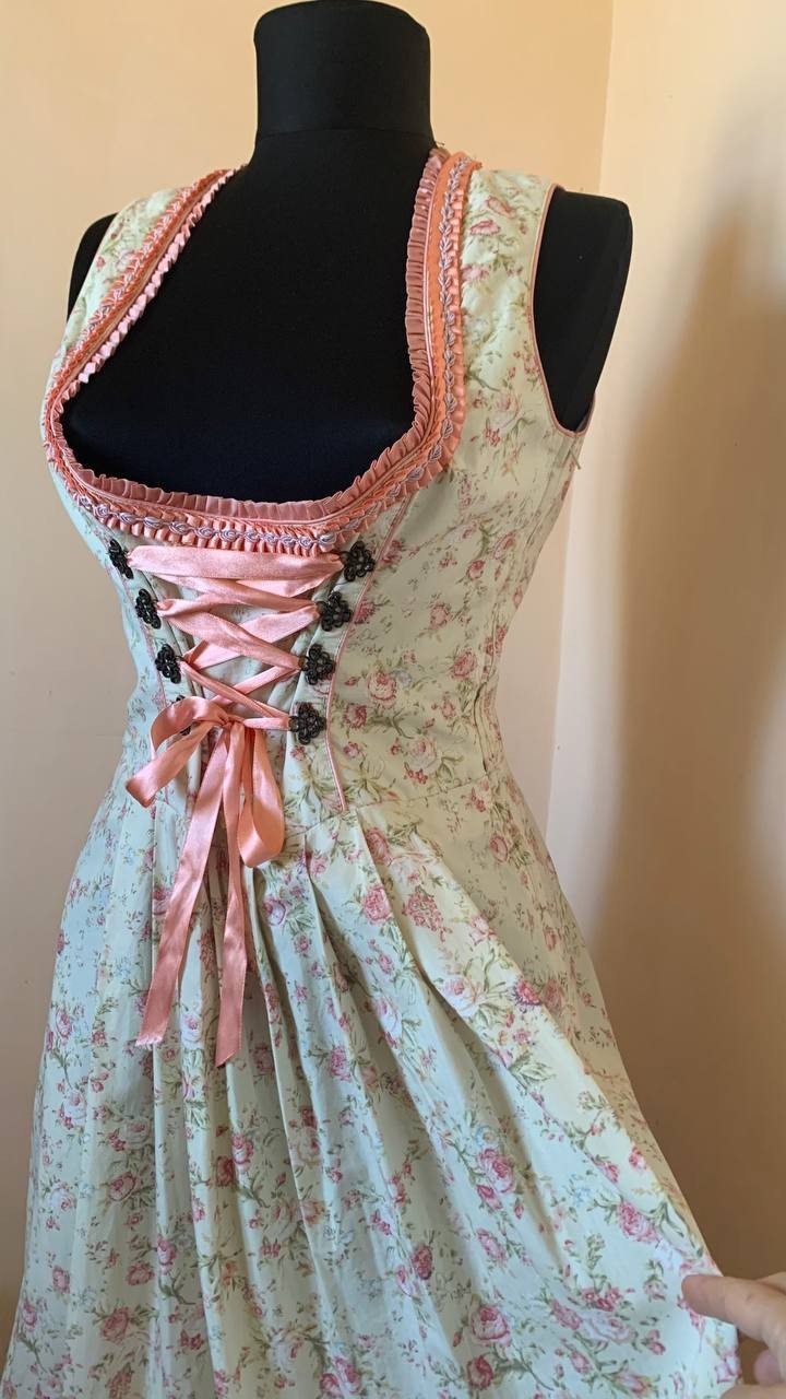 Alpenfee Dirndl Dress Apron Floral Lace Up Trachten Oktoberfest EU 42 Romantic