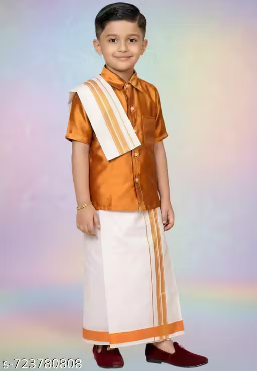 Boys Ethnic Pyjamas & Dhoti Pants Set Boy Traditional silk cotton Dhoti & Shirt
