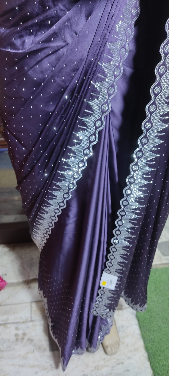 Dark purple satin saree designer saree with all-over crystal stone work,crystal