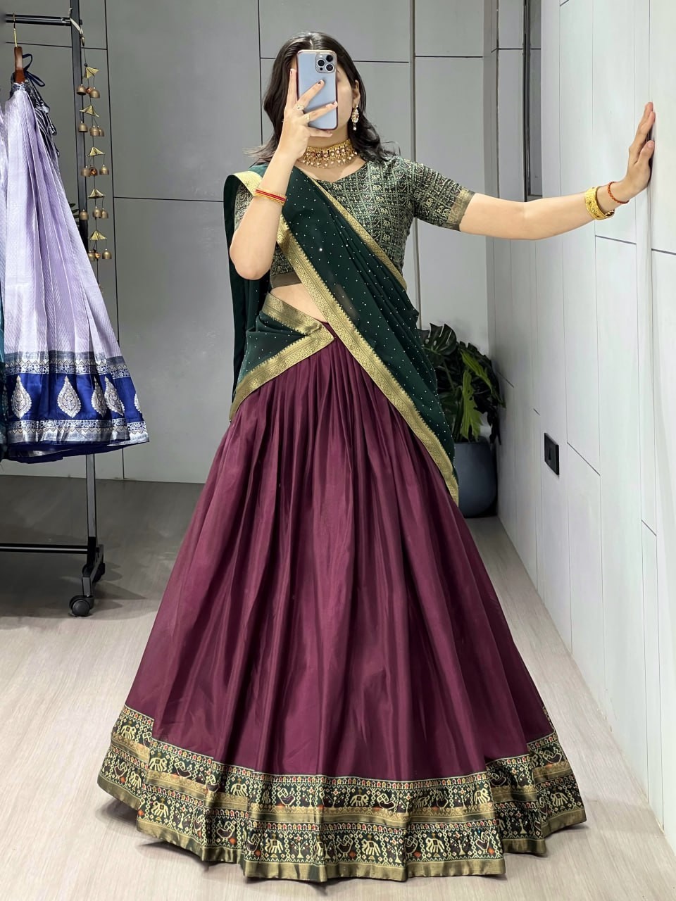 Cotton Lehenga Choli With Georgette Sparkle Dupatta outfit