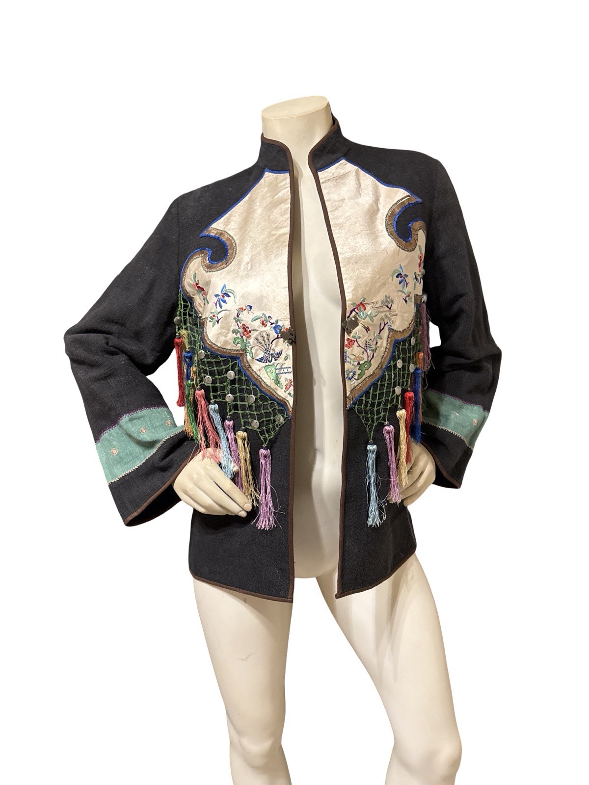 Miao Hmong Chinese Jacket Multi-color Hand Embroidered Linen Silk Apliqué Med