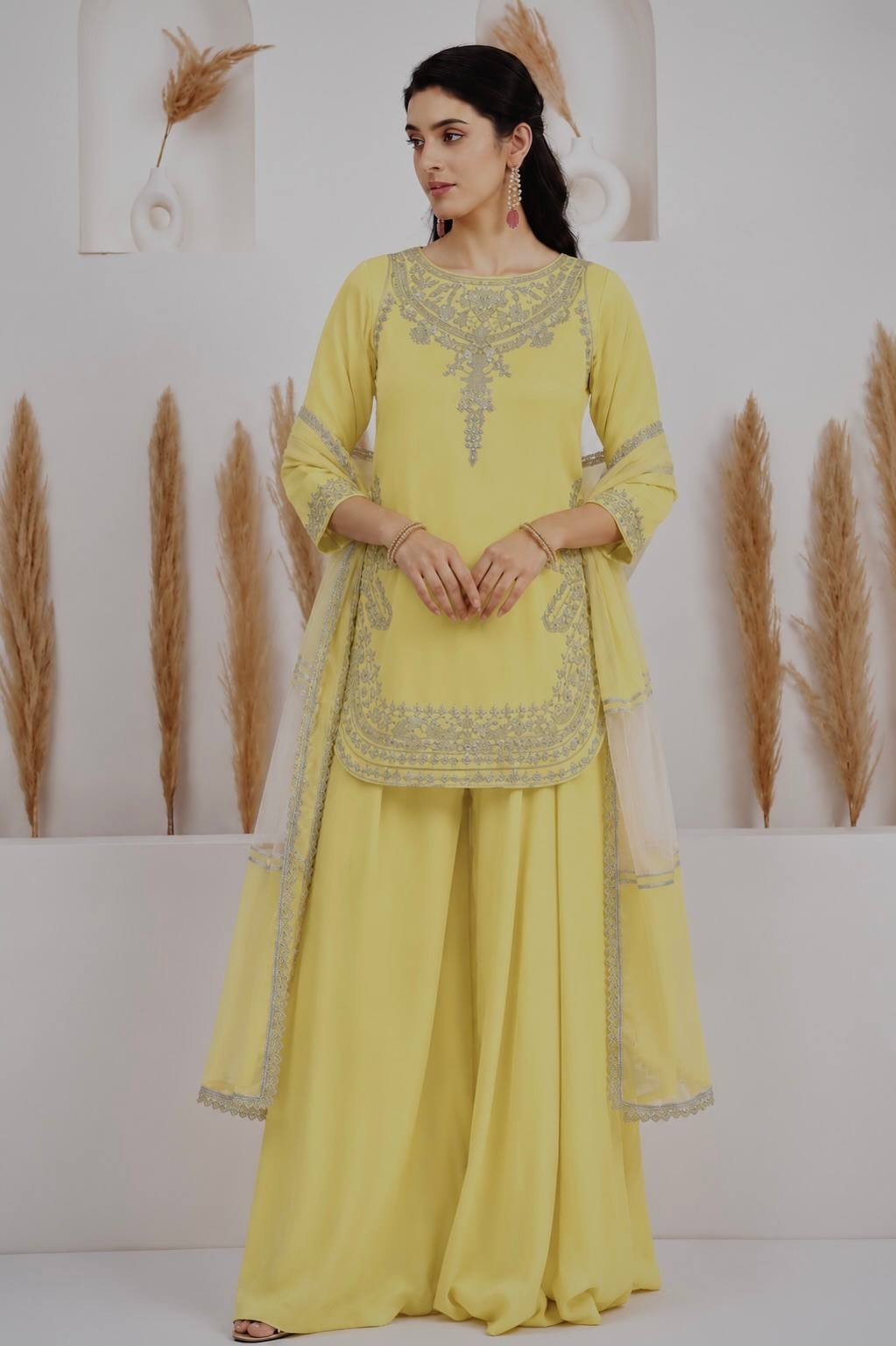 Readymade Lemon Yellow Pakistani Women”s Salwar Kameez Embroidered 3 Piece Suit