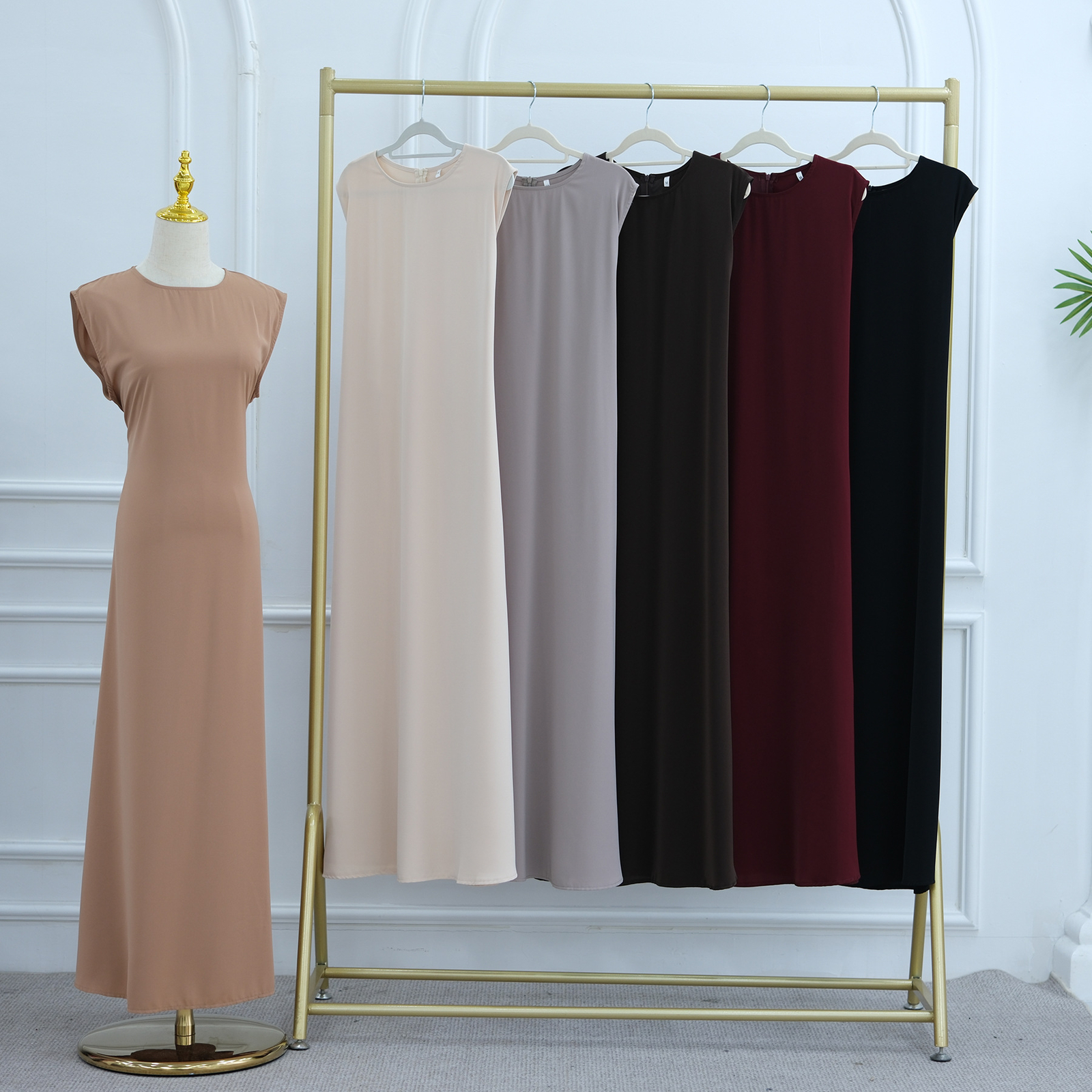 Eid Muslim Robe Arab Solid Color Lnterior Dress Sleeveless Abaya Femme Modest