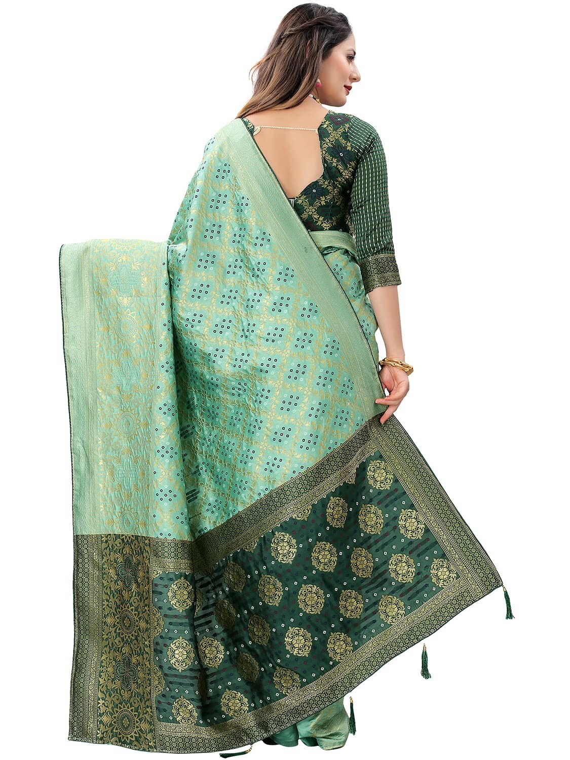Women’s Jacquard Cotton Silk Blend Golden Zari Woven Banarasi With Blouse Piece