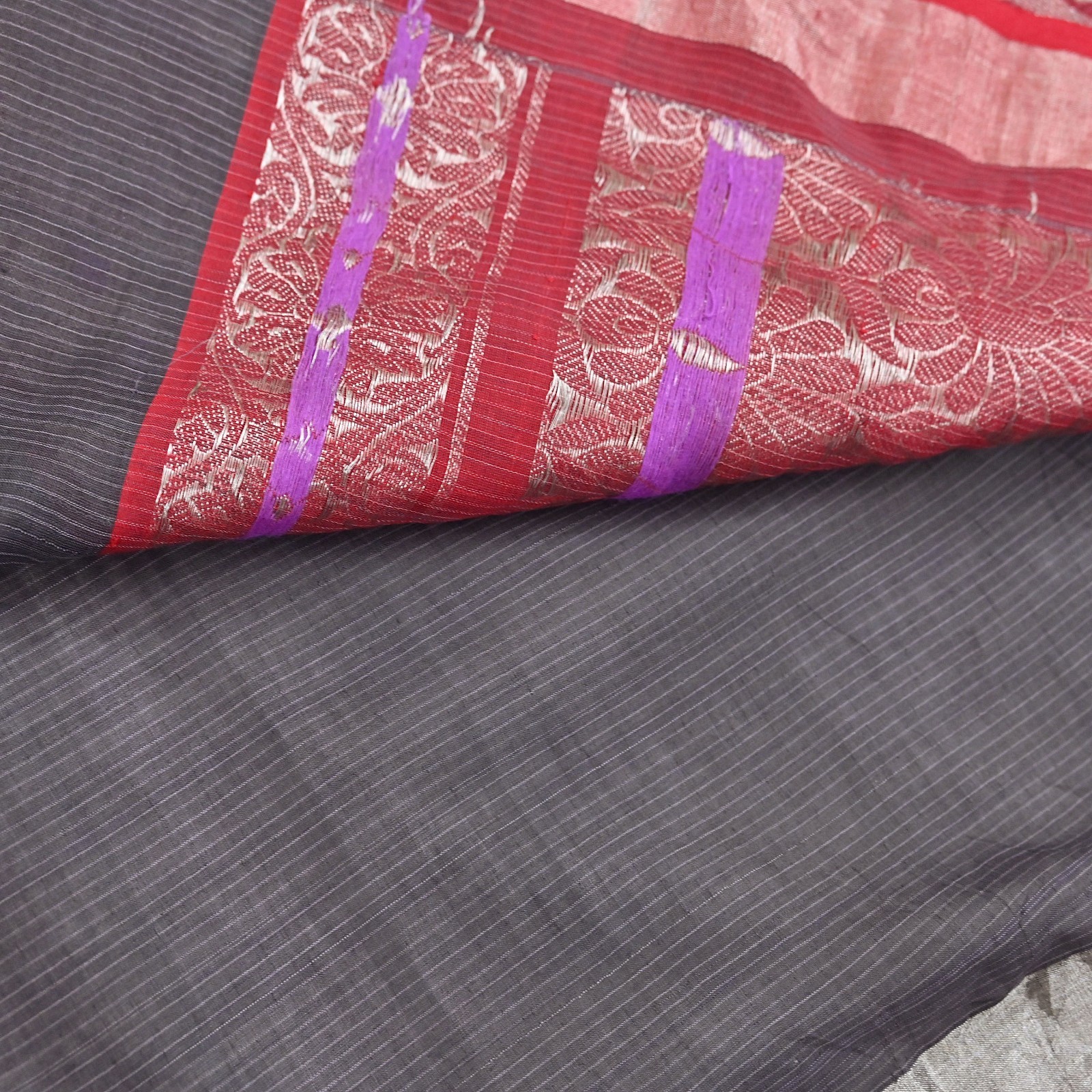 Indian Vintage Sari Red & Brown Pure Cotton Hand Woven Sarees Craft Fabric 5yd