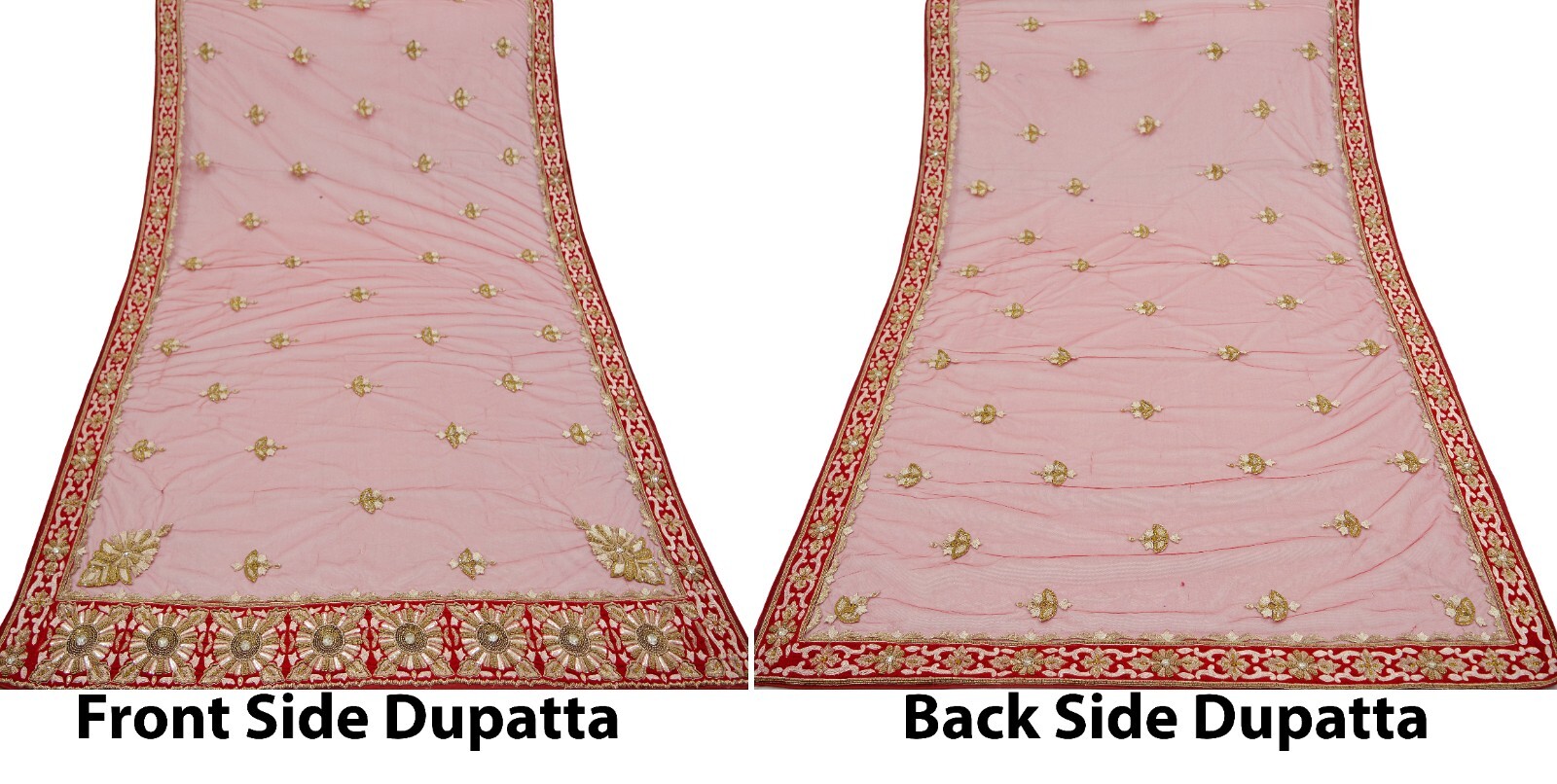 Vintage Heavy Red Dupatta Net Mesh Long Stole Hand Embroidered Scarves Zardozi