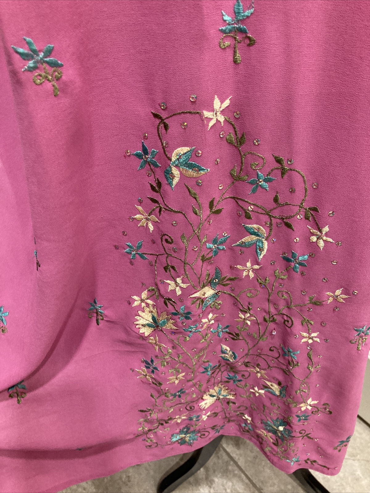 Beautiful Pink Turquoise Embroidered Unlined Tunic 3 pc Salwar Kameez No Size