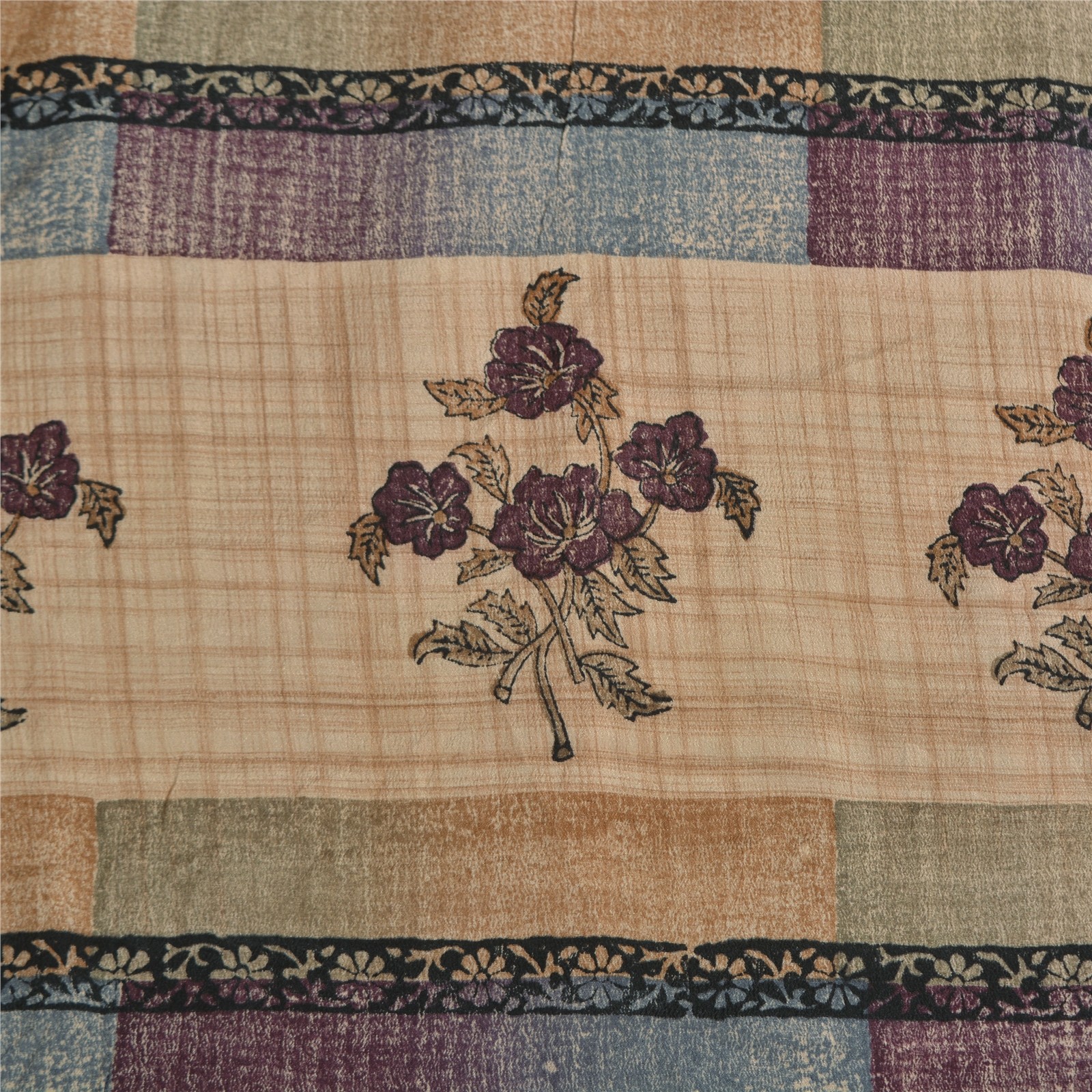 Sanskriti Vintage Sarees Pale-Cream Pure Crepe Silk Printed Sari Craft Fabric