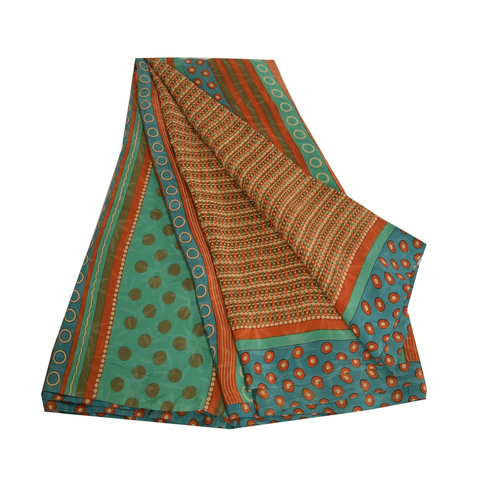 Sanskriti Vintage Sarees Multicolor Pure Crepe Silk Printed Sari Craft Fabric