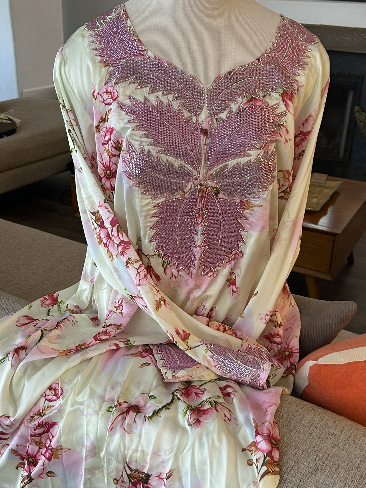 Abu Dhabi custom designed and made women’s dress with beautiful beaded detail