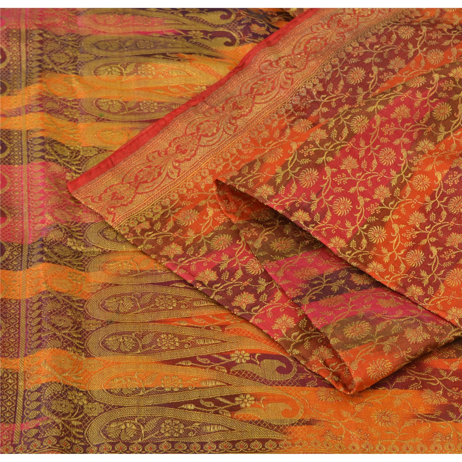 Sanskriti Vintage Sarees Blend Silk Brocade/Banarasi Woven Sari Craft Fabric
