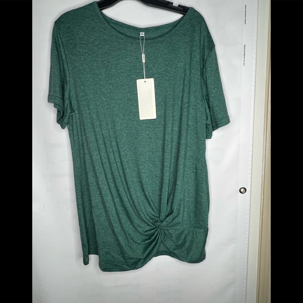 SAMPEEL Hunter Green Gather Draped Blouse