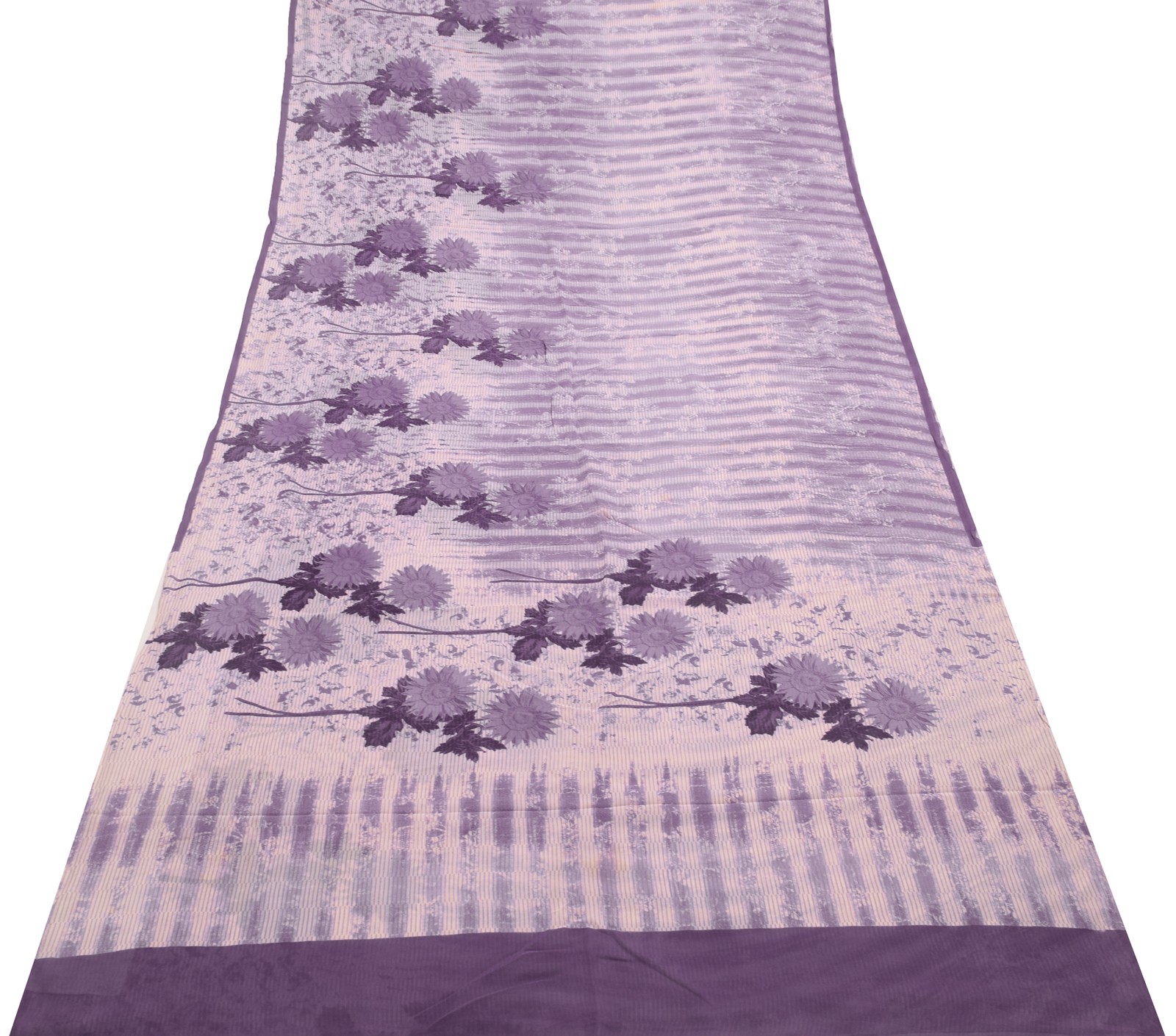 Sushila Vintage Purple Floral Saree 100%Pure Georgette Silk Printed Craft Fabric