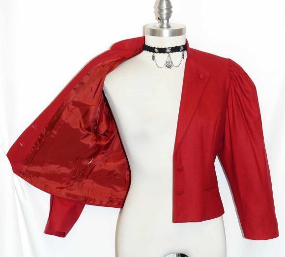 RED WOOL JACKET German Fitted Swing Dirndl Suit 36 4 XS B35″