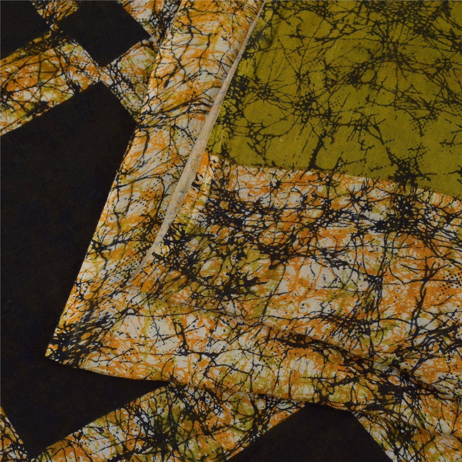 Sanskriti Vintage Sarees Green Pure Cotton Abstract Print Sari 5+Yd Craft Fabric