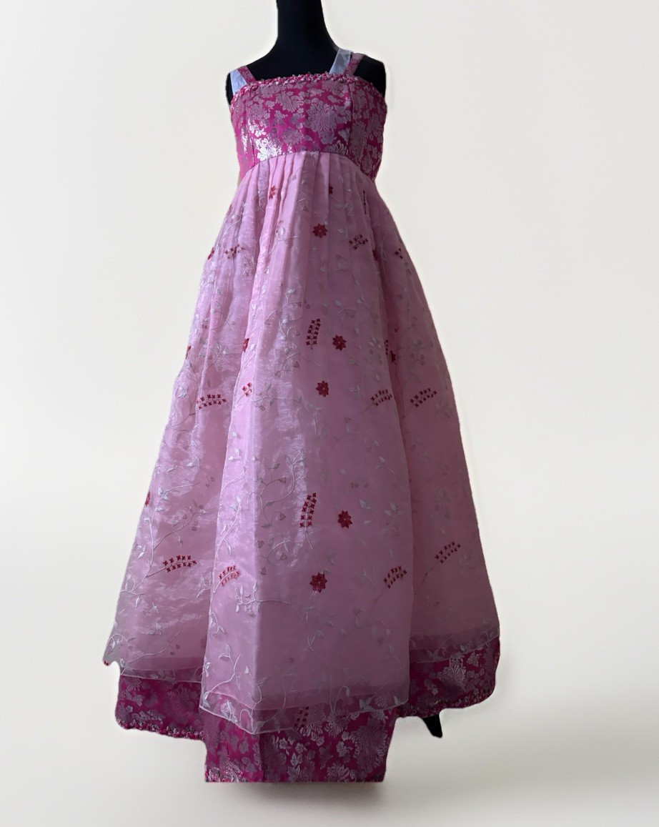 Korean Hanbok 3-tiered floral embroidery skirt Korea Handmade
